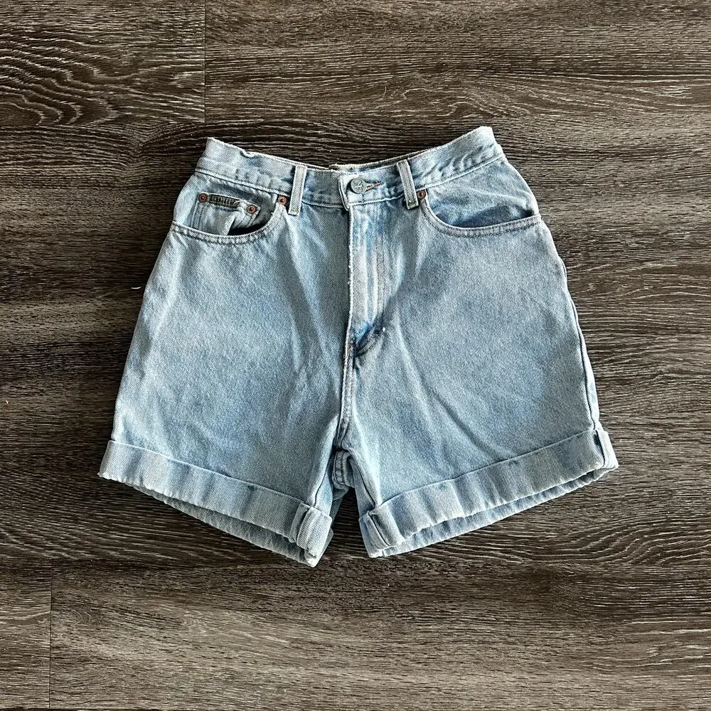 90s Vintage Calvin Klein Jeans High Rise Cuffed Denim Shorts Size 4 USA Cotton